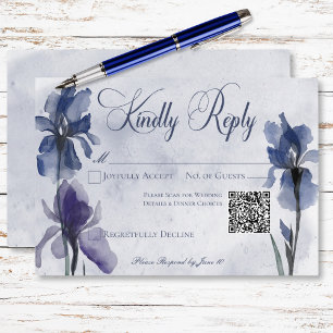 Blue Iris Flowers Modern Blue Bröllop QR-kod OSA Kort