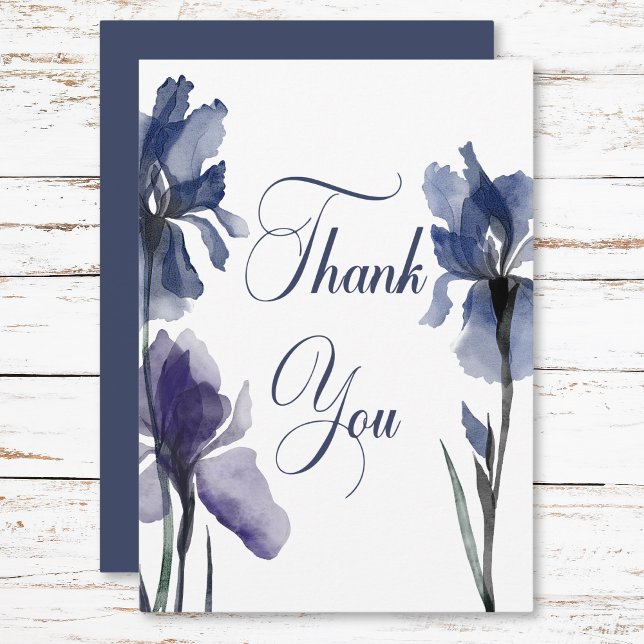 Blue Iris Flowers Modern Bröllop Tack Kort (Blue Iris Flowers Modern Wedding Thank You Card)