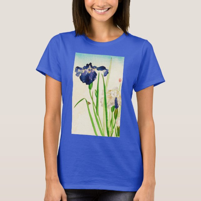 Blue Iris - Japansk vattenfärgsutskrift T-shirt (Framsida)