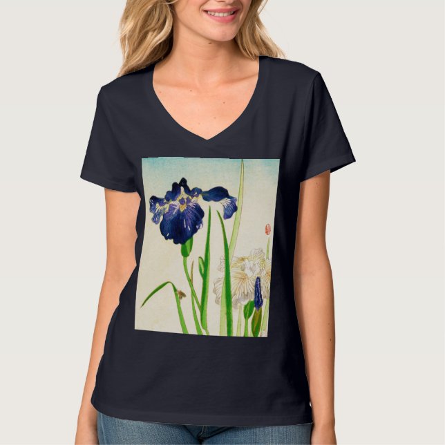 Blue Iris - Japansk vattenfärgsutskrift Tee Shirt (Framsida)