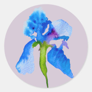 Blue Iris modern blommigt bröllop art Runt Klistermärke