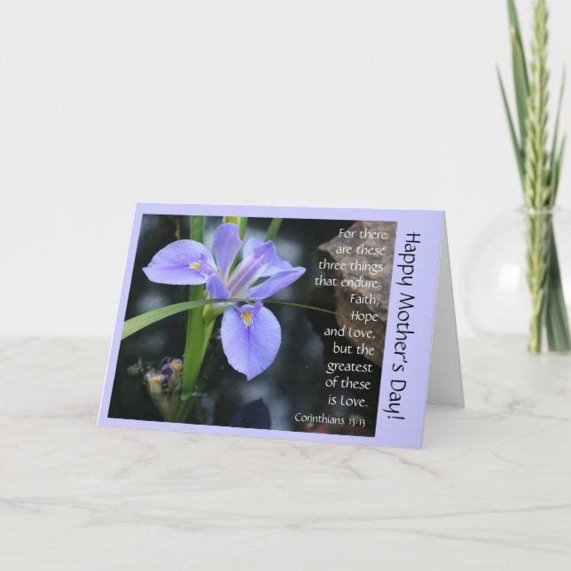 Blue Iris w Verse på Kärlek, Mors dag Card Kort (Framsida)
