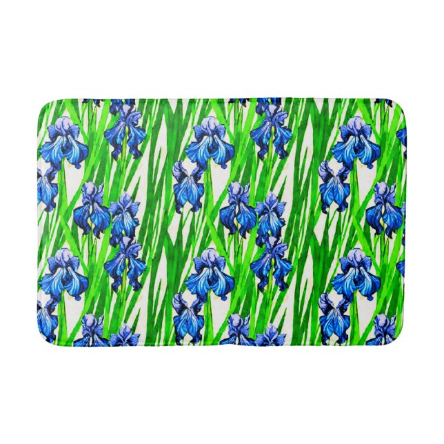 Blue Iris Watercolor Mönster Badrumsmatta (Framsidan)