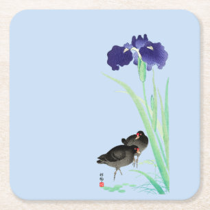 Blue Irises and Moorhens by Ohara Koson Underlägg Papper Kvadrat