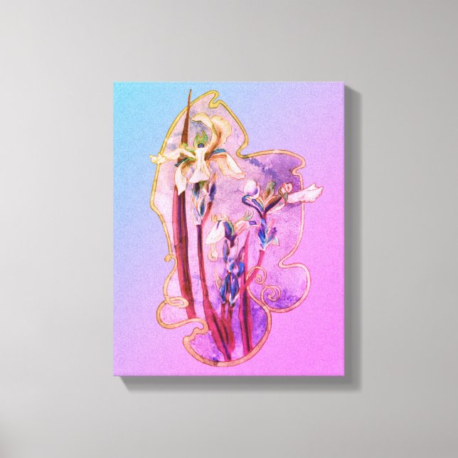 Blue Irises Blommigt Art Distress Canvastryck (Framsida)