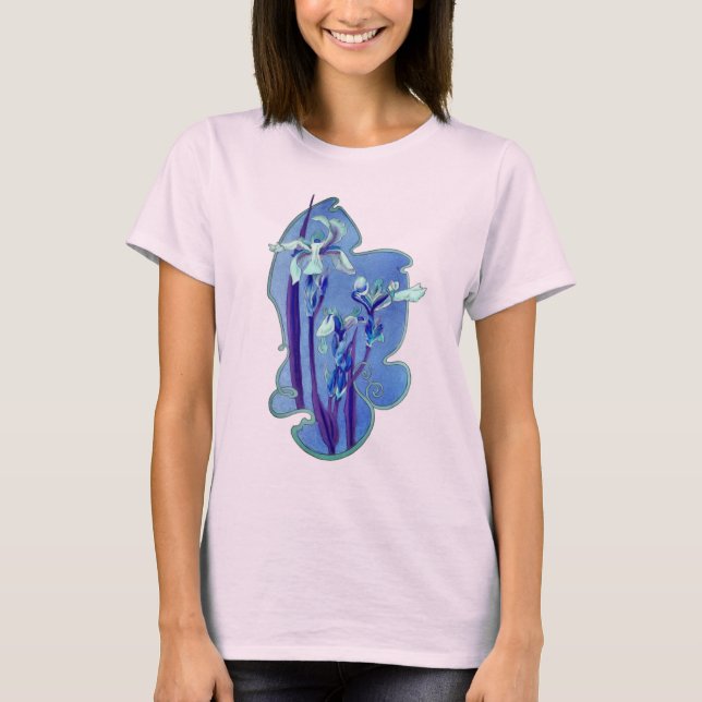 Blue Irises Blommigt Art T Shirt (Framsida)