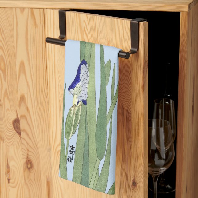 Blue Irises by Ohara Koson Kökshandduk (Thirds Fold)