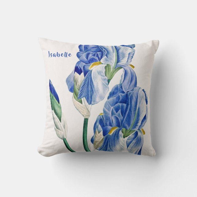 Blue Irises Monogram Kudde (Framsida)