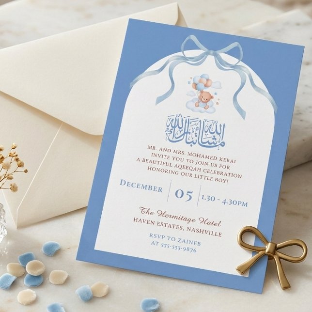 Blue Islamic Aqiqah for Baby Boy Inbjudningar (Skapare uppladdad)