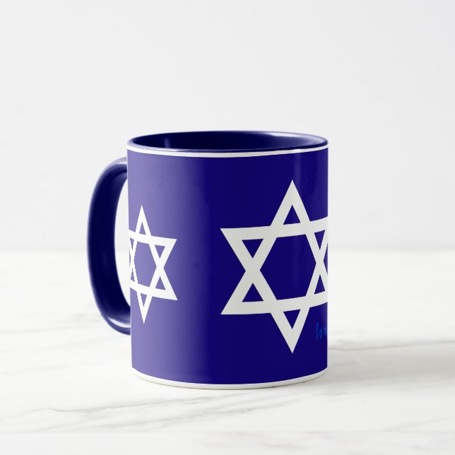 Blue Israel patriot mugg, Israels Flagga, White St Mugg (Framsida vänster)