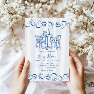 Blue Italian Bistro Lemon Stripe Bridal Shower Inbjudningar