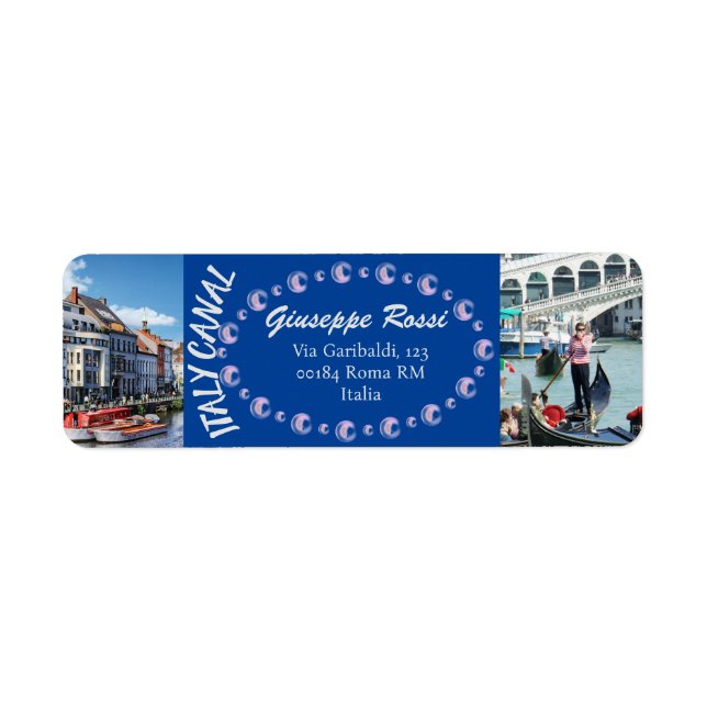 Blue Italy Canal Venice Rom Return-adressetikett Returadress Etikett (Framsidan)