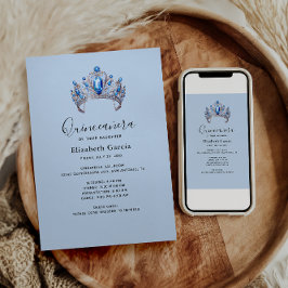 Blue & Ivory Blommigt Quinceañera Inbjudningar