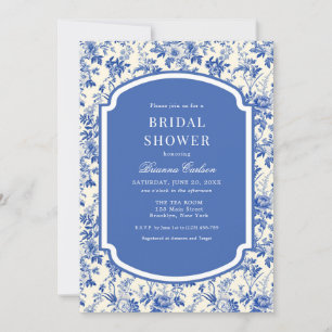 Blue Ivory Chinoiserie Blommigt Möhippa Inbjudningar