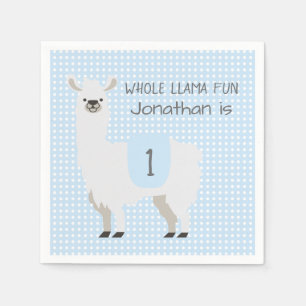 Blue & Ivory Cute Llama Kid 1:a födelsedagen Pappersservett