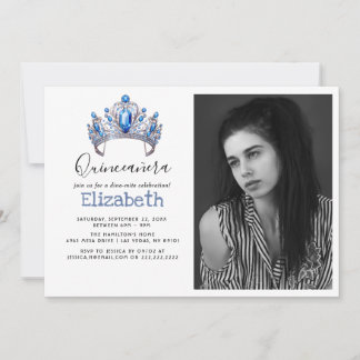 Blue & Ivory Floral Quinceañera Birthday Party Inbjudningar