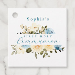 Blue Ivory Flowers Greenery First Heliga Communion Gåvor Etiketter