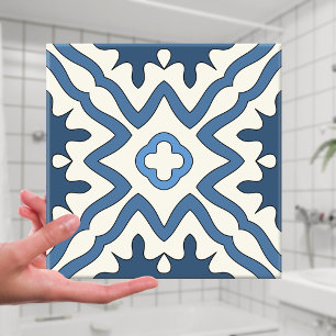 Blue Ivory Greece Inspired Geometric Tile Kakelplatta