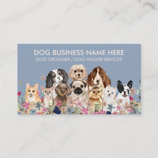 Blue Ivory Pet Grooming Dog Sitters Groomer Visitkort (Framsida)