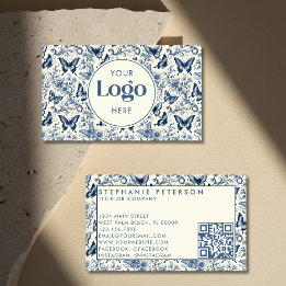 Blue Ivory Toile De Jouy Custom Logo QR Code Visitkort