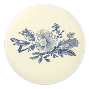 Blue Ivory Toile Peony Detail Knopp