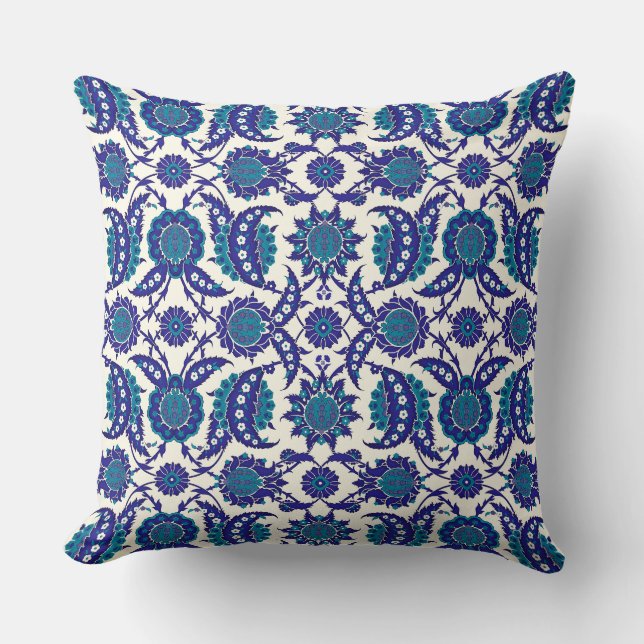 Blue Iznik Floral Pattern Kudde (Framsida)