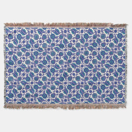 Blue Iznik Flower Pattern Filt