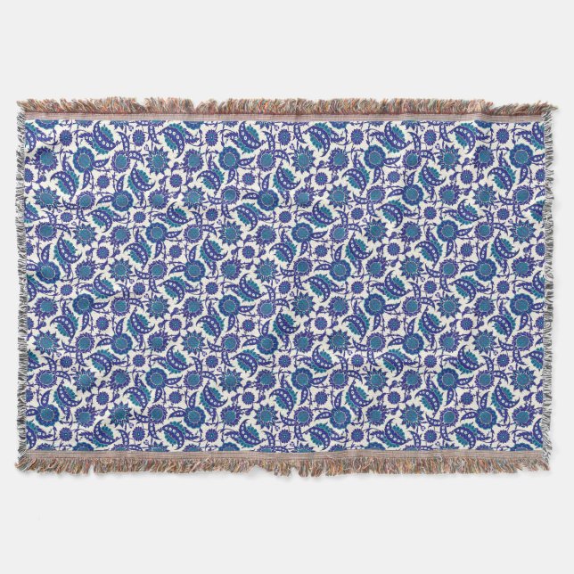 Blue Iznik Flower Pattern Filt (Framsidan)
