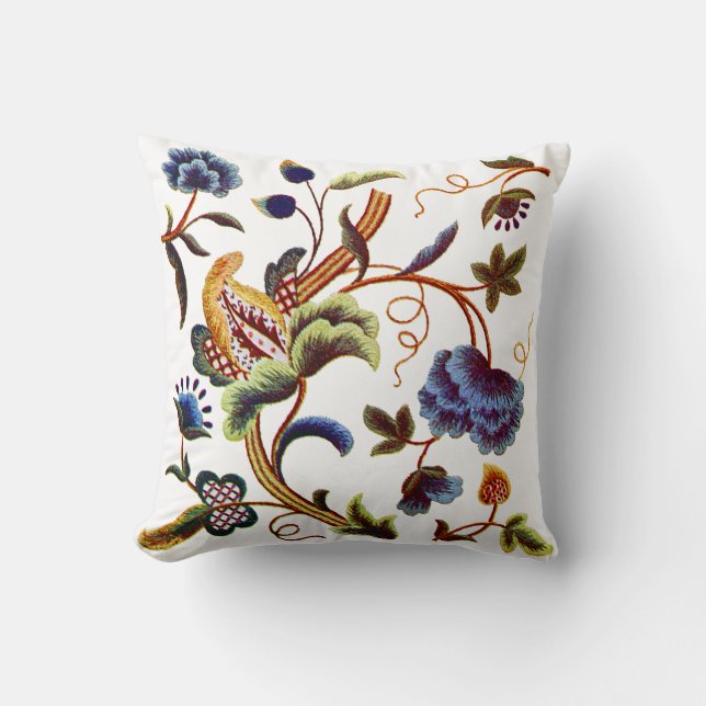 Blue Jacobean Crewel Embroidery Kudde (Framsida)