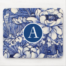 BLUE JAPANESE BLOMMIGT DESIGN DIY INITIAL Mousepad