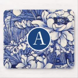BLUE JAPANESE BLOMMIGT DESIGN DIY INITIAL Mousepad Musmatta