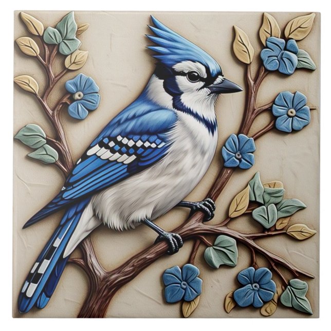 Blue Jay - Art and Crafts Ceramic Tile Kakelplatta (Framsidan)
