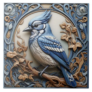 Blue Jay - Art nouveau Ceramic Tile Kakelplatta