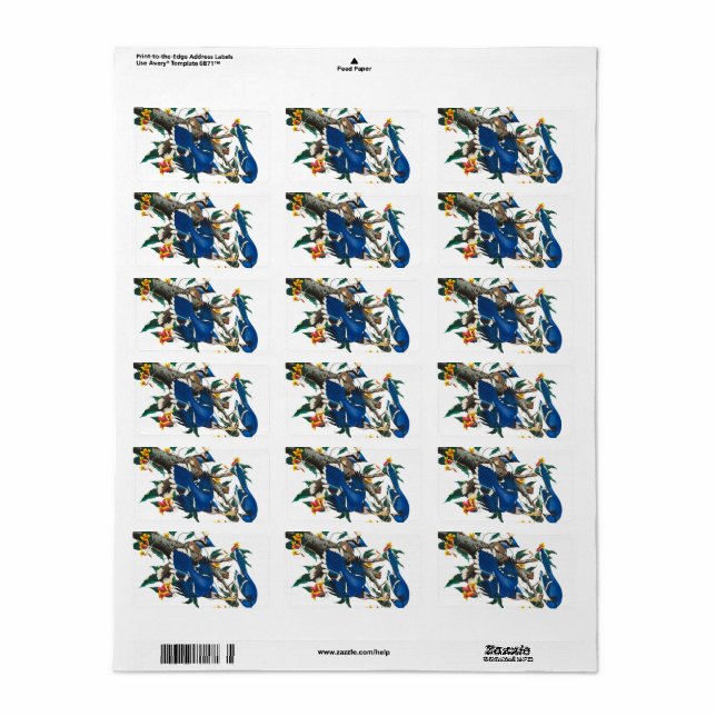 Blue Jay av John James Audubon Adressetikett (Helt Ark)