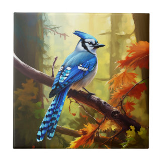 Blue Jay Bird Art Ceramic Tile Kakelplatta