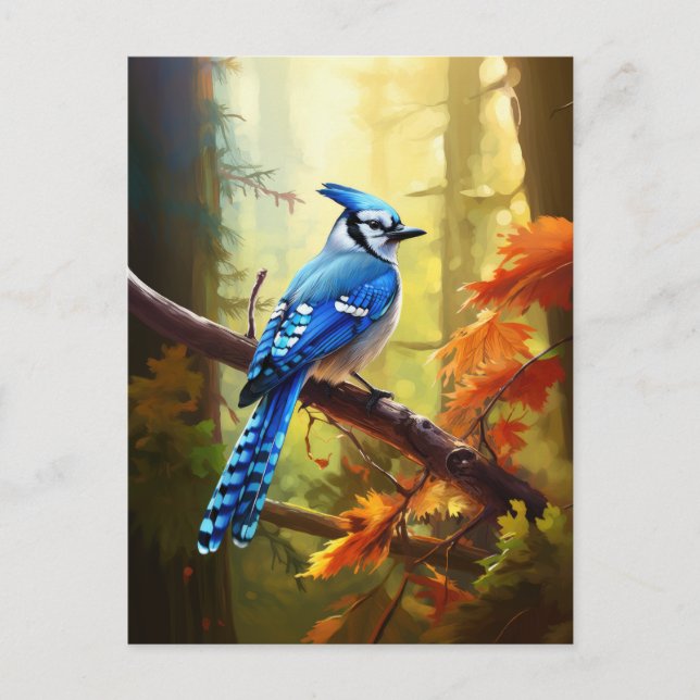 Blue Jay Bird Art Postcard Vykort (Framsida)