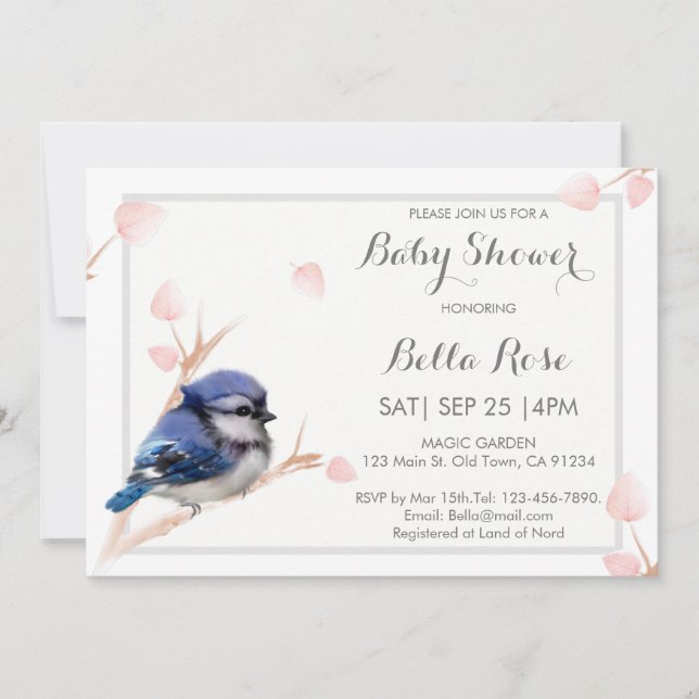Blue Jay Bird Baby Shower-inbjudningar Inbjudningar (Framsida)