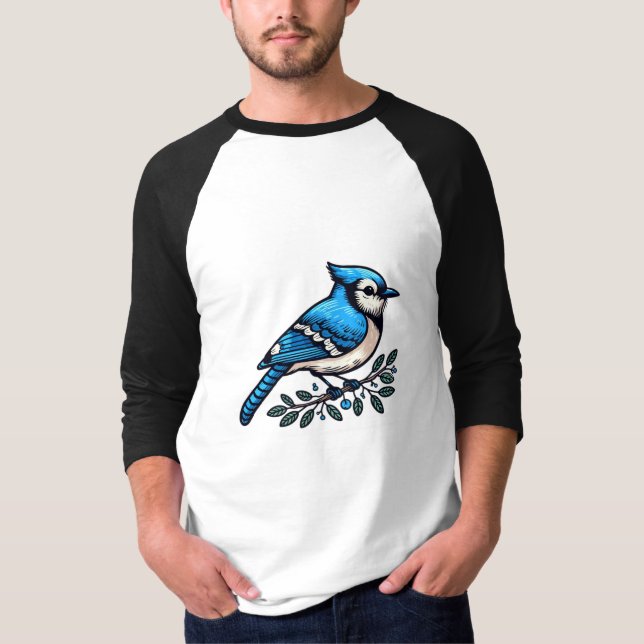 Blue Jay bird Basic 3/4 Sleeve Raglan T-Shirt (Framsida)