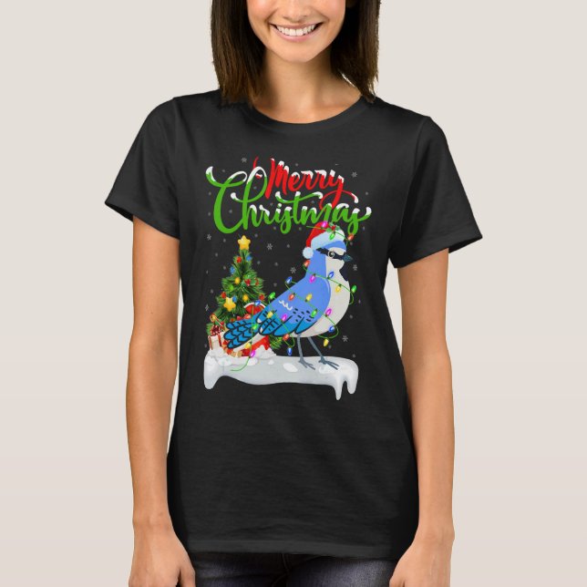 Blue Jay Bird Julafton Dekoration Santa Blue Jay C T Shirt (Framsida)