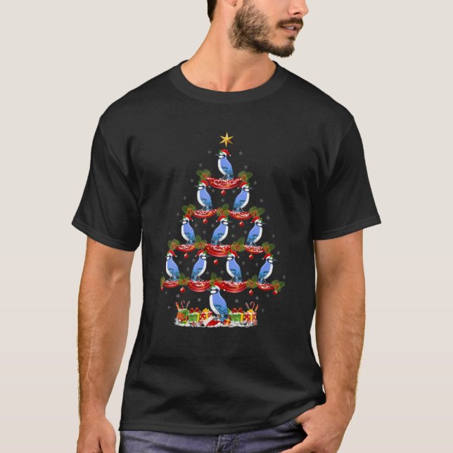 Blue Jay Bird Julafton Träd Lighting Blue Jay Chri T Shirt (Framsida)