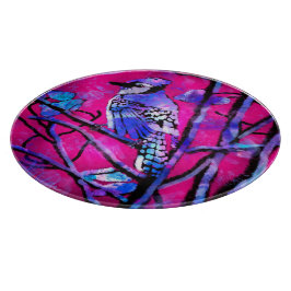 Blue Jay Bird on Träd Gren Rosa Abstrakt Art