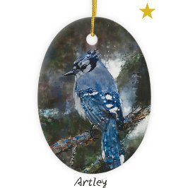 Blue Jay Bird Painting Anpassningsbar jul Julgransprydnad Keramik