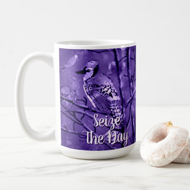 Blue Jay Bird Purple Abstract Art Personalized Kaffemugg (Med munk)