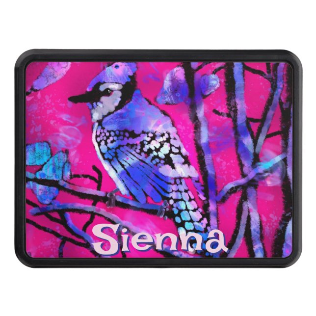 Blue Jay Bird Tree Branch Pink Personalized  Dragkroksskydd (Framsidan)