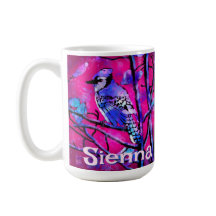 Blue Jay Bird Tree Branch Pink Personalized