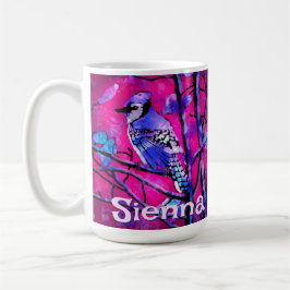 Blue Jay Bird Tree Branch Pink Personalized Kaffemugg