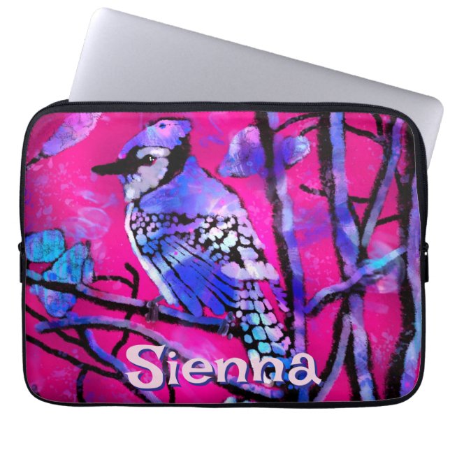 Blue Jay Bird Tree Branch Pink Personalized  Laptop Fodral (Framsidan)