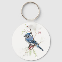 Blue Jay Bird Watercolor Art Keychain Nyckelring
