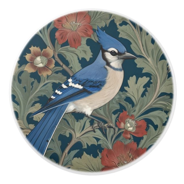 Blue jay Bird William Morris stil Höger BlueJay Knopp (Framsidan)