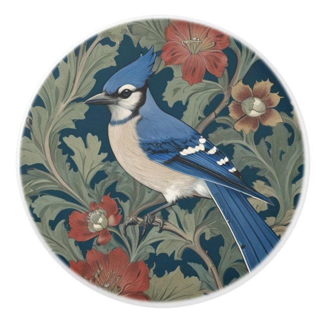 Blue jay Bird William Morris stil Lämnat BlueJay Knopp (Framsidan)